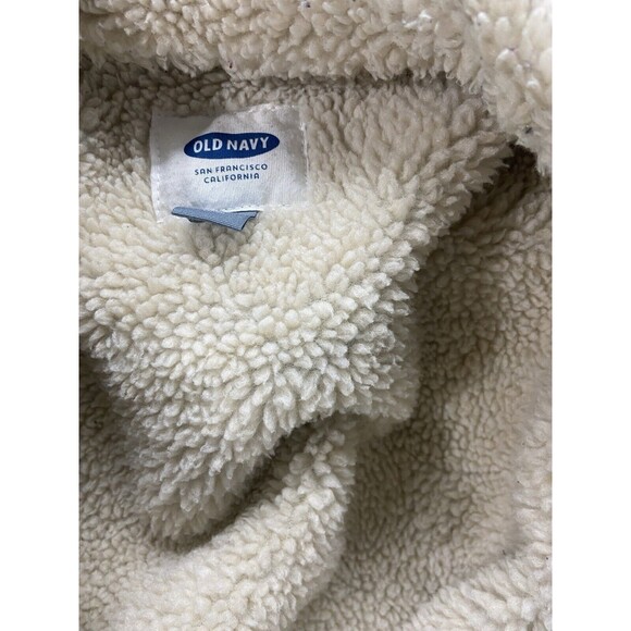 Old Navy Jean Jacket Womens Large Blue Denim Sherpa Collar and Lining Rustic - Picture 8 of 9